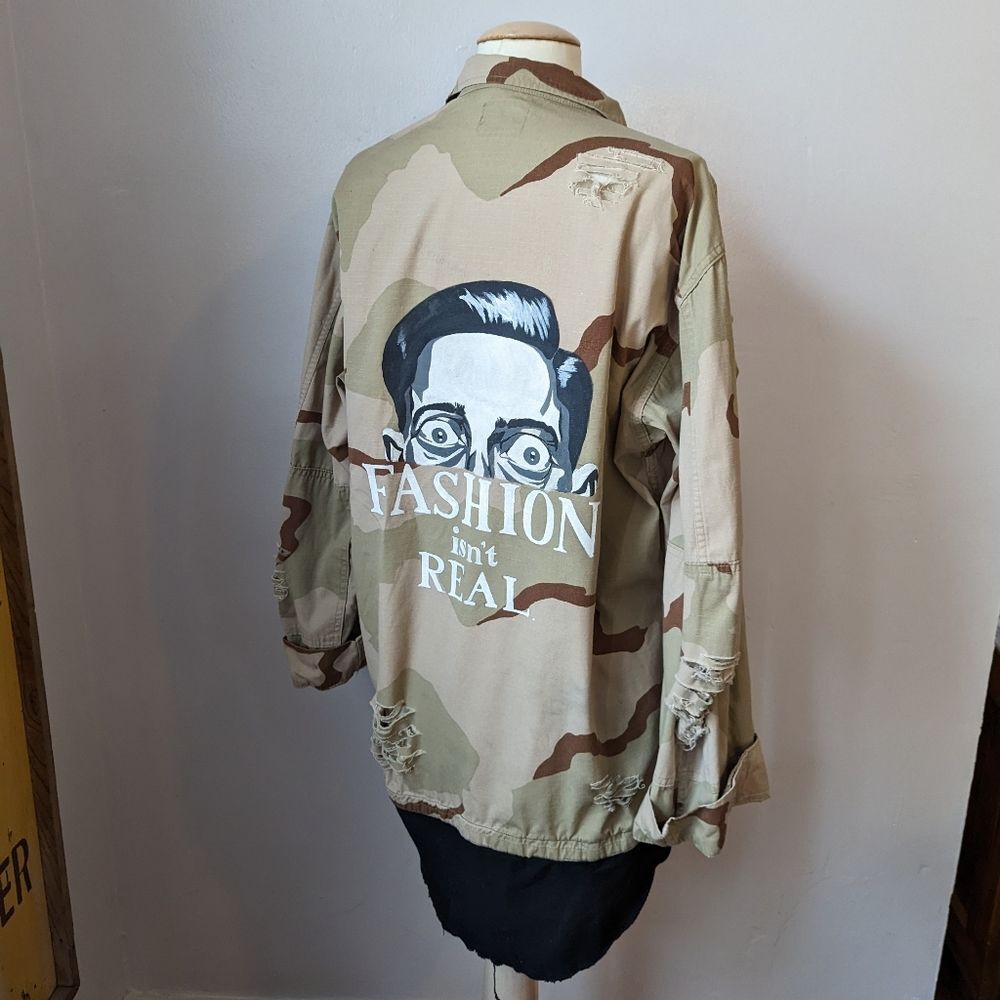 Reworked Painted Camouflage Camo Jacket Size L